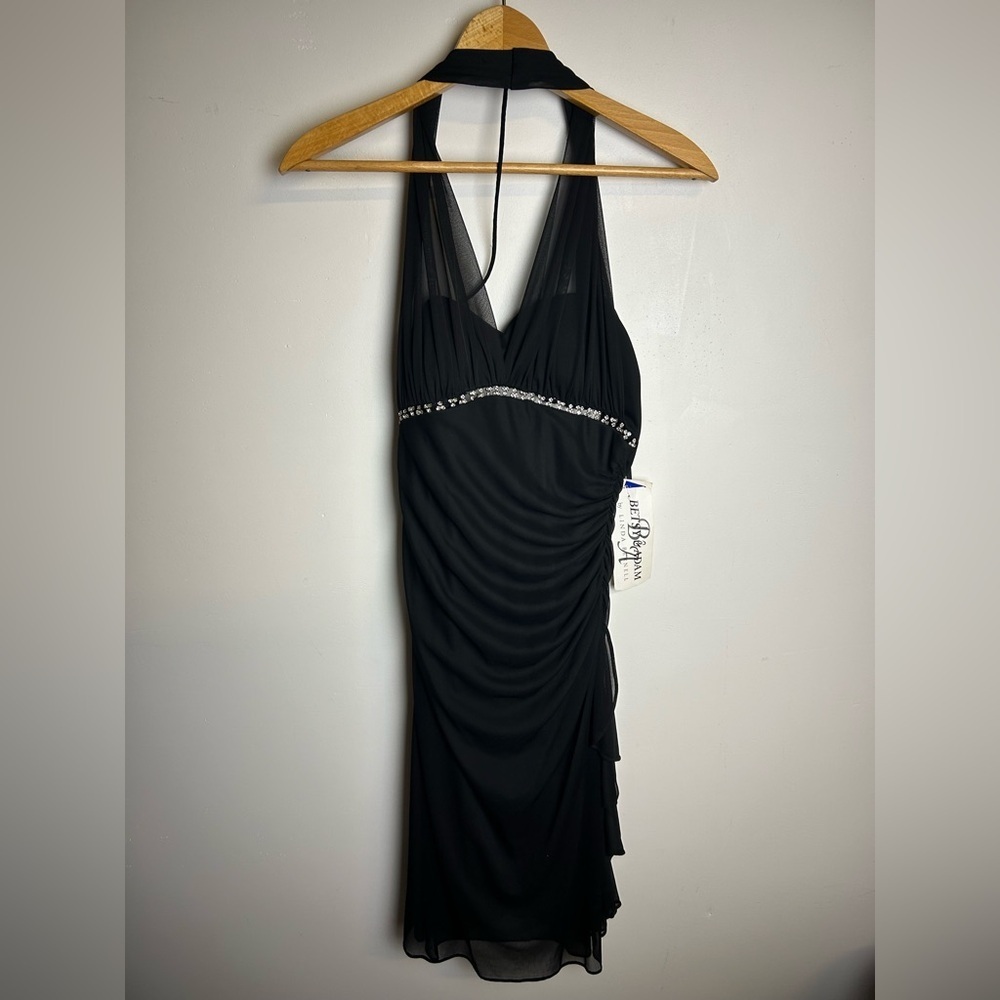 Deadstock Y2K Betsy‎ & Adam Elegant Black Halter Dress Black beaded stretch Sz 4